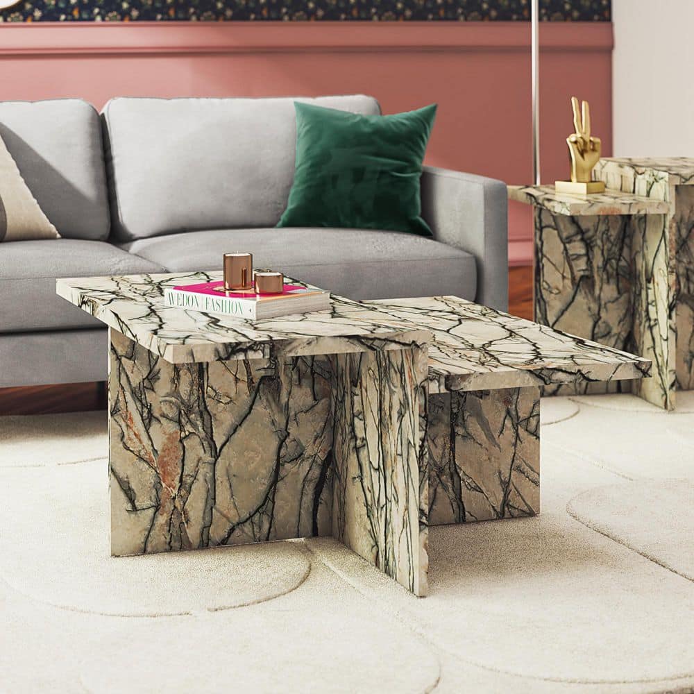 Brielle Two-Tiered 35 in. Faux Black Marble Top  Coffee Table