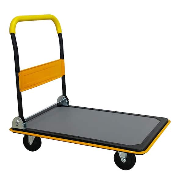 660 lbs. Capacity Yellow Folding Hand Truck Serving Cart with 360 Degree Swivel Wheels for Loading and Storage