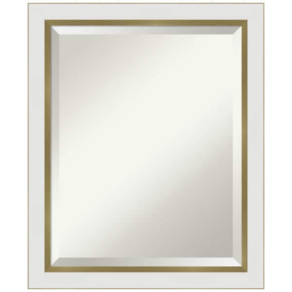 Amanti Art Medium Rectangle Satin Gold MetallicWhite Beveled Glass Modern Mirror (23 in. H x 19 in. W)