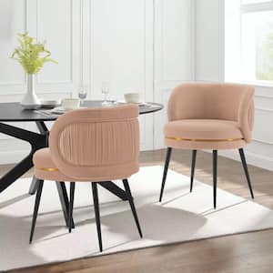 Kaya Nude Modern Pleated Velvet Upholstered Dining Chair (Set of 2)