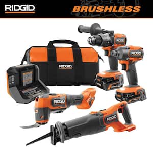 18V Brushless Cordless 4-Tool Combo Kit with (1) 4.0 Ah and (1) 2.0 Ah MAX Output Batteries, 18V Charger, and Tool Bag