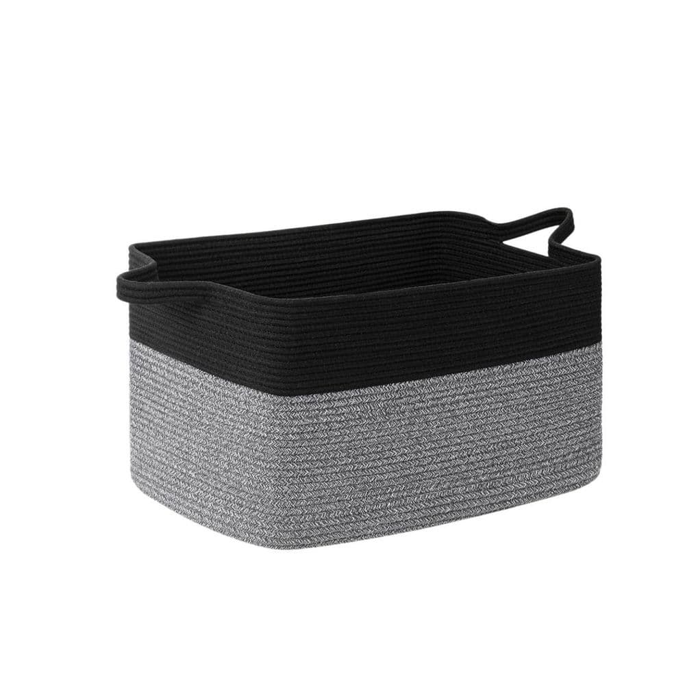 Black & Gray large 21.6 in. x 11.8 in. Cotton Decorative Basket with Handles, Suitable for Living Rooms, Bedrooms, etc. price history on PriceWatchPro