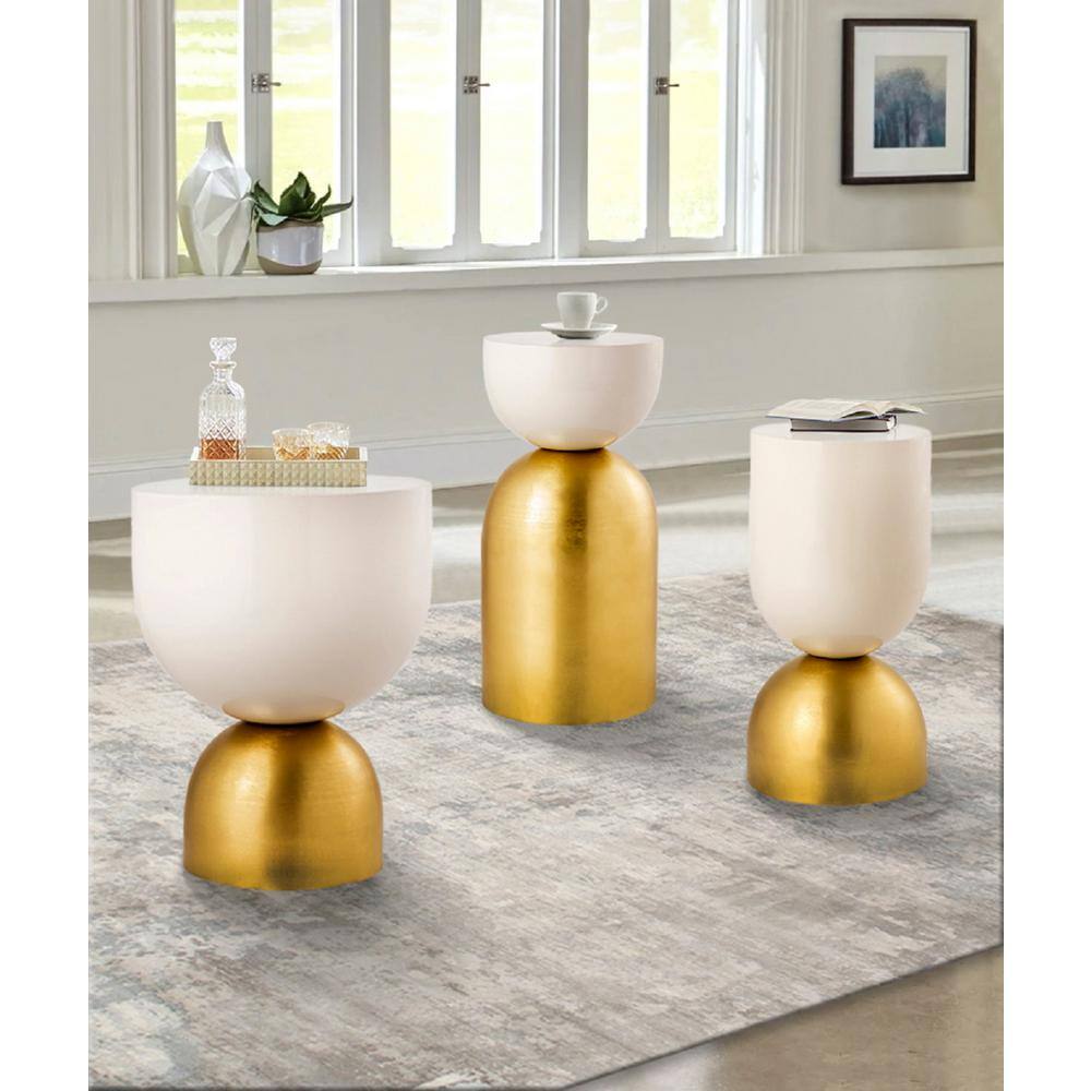 Gold and Ivory Round Iron Side Table, 12 x 24.75 in.