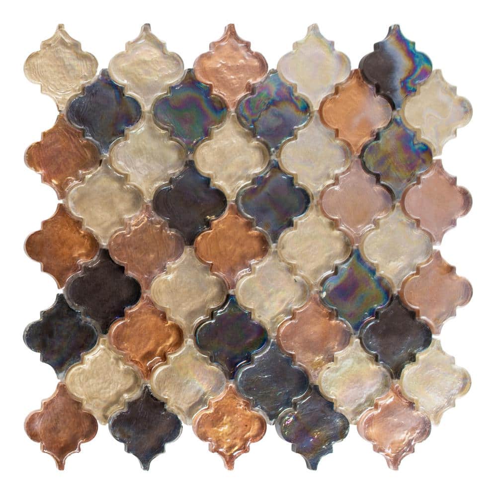 Grandio Arabesque 11.5 in. x 11 in. Polished Prism Brown Glass Mosaic Tile 
