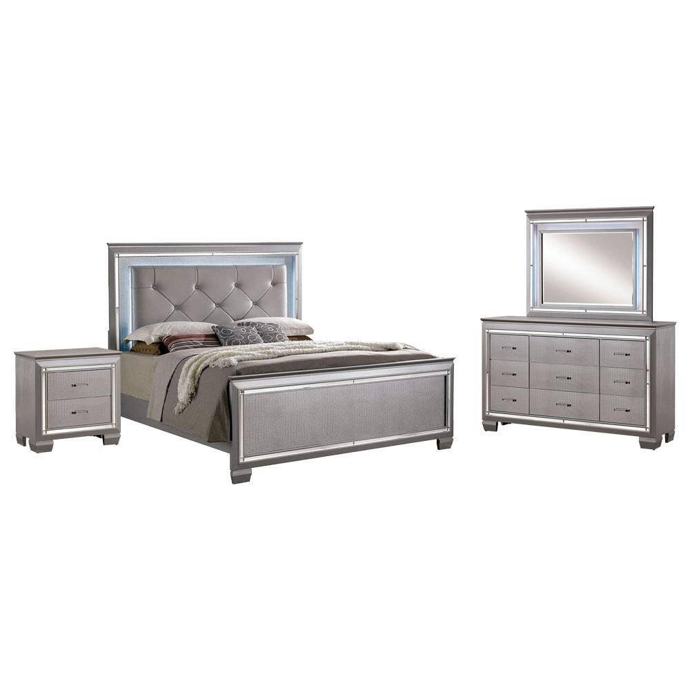 Esme 4-Piece Silver Wood Frame Queen Platform Bed AA13-863Q-4PC - The ...