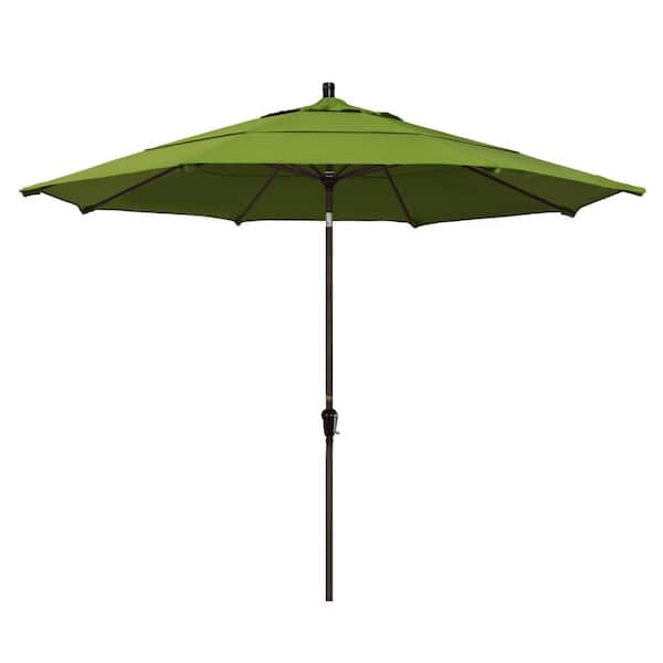 California Umbrella 11 ft. Bronze Aluminum Market Patio Umbrella with Auto Tilt Crank Lift in Macaw Sunbrella