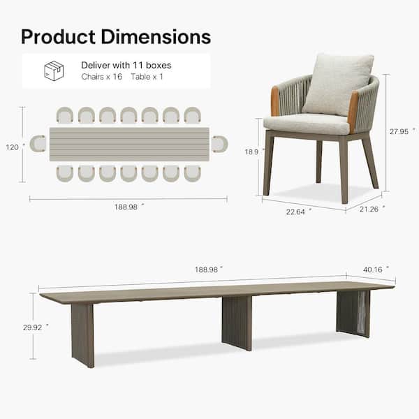17-Piece Aluminum All-Weather Wicker Outdoor Dining Set with Cushion, Beige