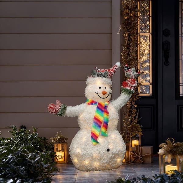 LuxenHome 38 in. Lighted Snowman with Bird, Festive Outdoor