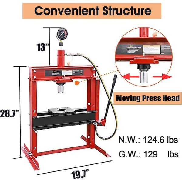 Big Red 12-Ton Low-Profile Shop Press with Stamping Plates