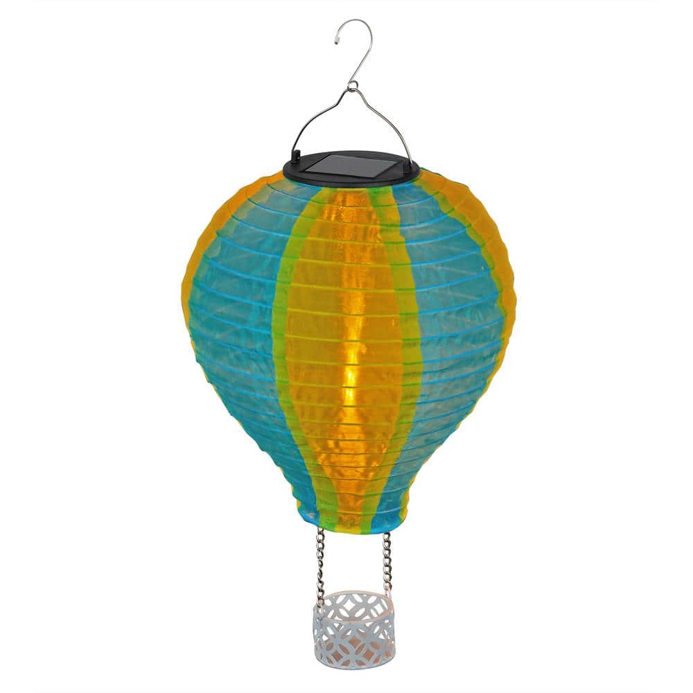 Solar Yellow/Blue Cloth Hot Air Balloon with Flame LED Lights