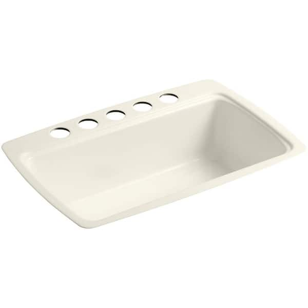 KOHLER Cape Dory Undermount Cast-Iron 33 in. 5-Hole Single Bowl Kitchen Sink in Biscuit