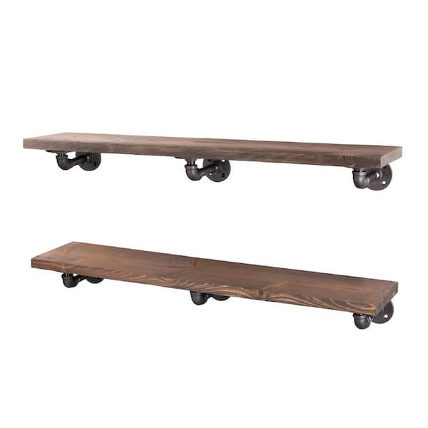 36 in. x 7.5 in. x 6.75 in. Sunset Brown Restore Wood Decorative Wall Shelf with Industrial Steel Pipe L- Brackets