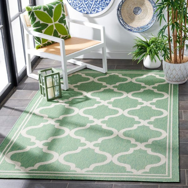 Bermuda Green/Beige 4 ft. x 6 ft. Border Trellis Indoor/Outdoor Patio Area Rug