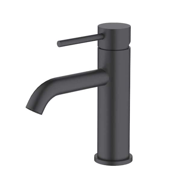 Single Handle Lever Handle Single Hole Bathroom Sink Faucet with Supply Lines and Pop-Up Drain in Matte Black