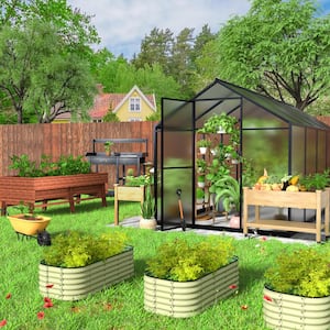 6 ft. W x 8 ft. D Polycarbonate Walk-in Greenhouse For Outdoors with Adjustable Roof Vent, Gray