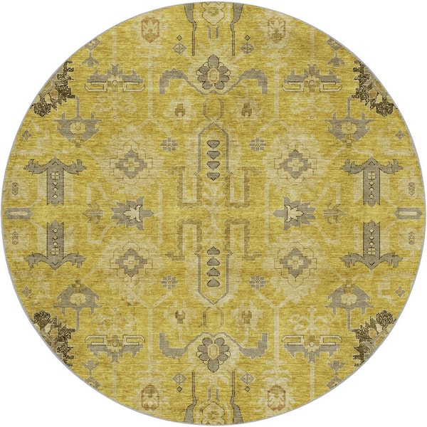 Dream Shag Premium Machine Washable Abstract ADS697 Brown 8 ft. x 8 ft. Round Rug
