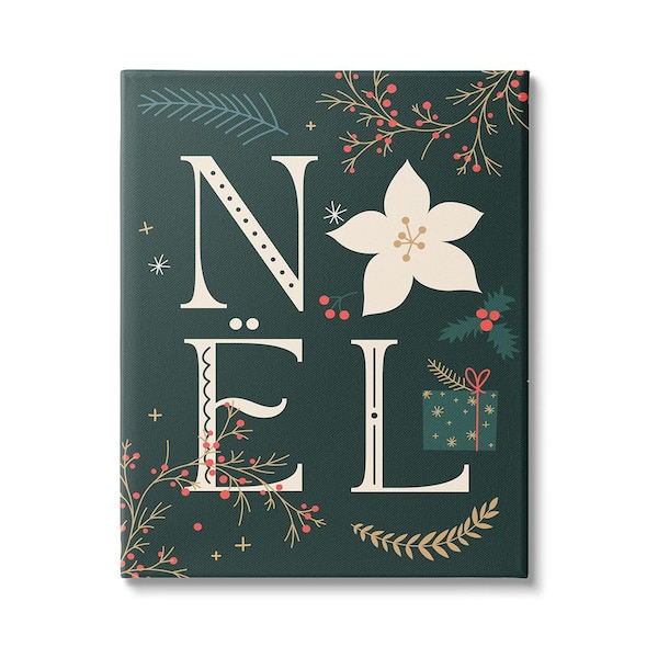 Stupell Industries Noel with Christmas Bloom byLil' Rue 1 Piece Unframed Graphic Print Nature Poster Art Print 48 in. x 36 in.