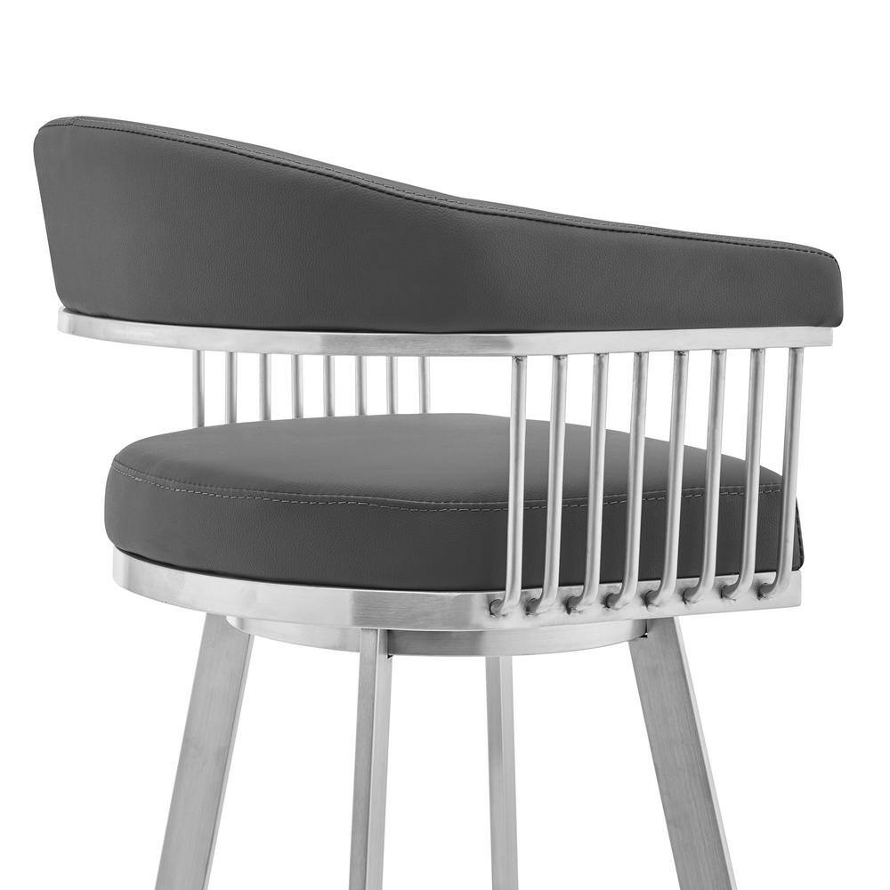 Gray Faux Leather and Stainless Steel Swivel Bar Stool