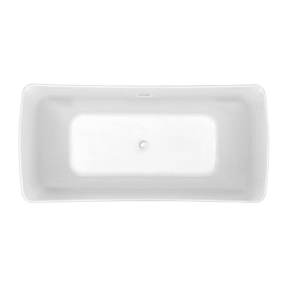 67" Glossy White Freestanding Acrylic Soaking Bathtub with Drain
