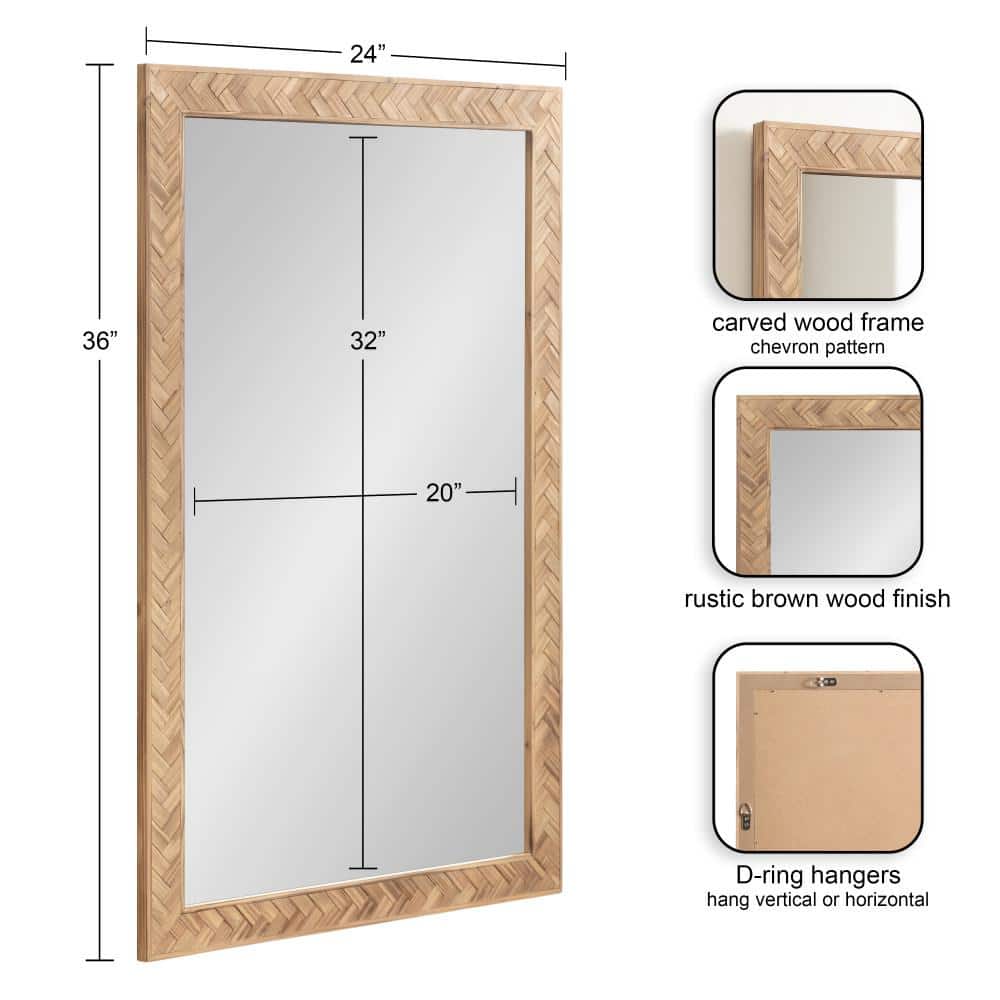 Braywood 24"x36" Rustic Brown Chevron Wood Rectangular Mirror