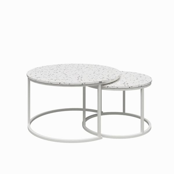 CosmoLiving by Cosmopolitan Amelia 31.5 in. Faux Terrazzo Round Nesting Coffee Tables