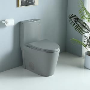 15 5/8 in. 1.1/1.6 GPF Dual Flush 1-Piece Elongated Toilet in Light Grey with Soft-Close Seat