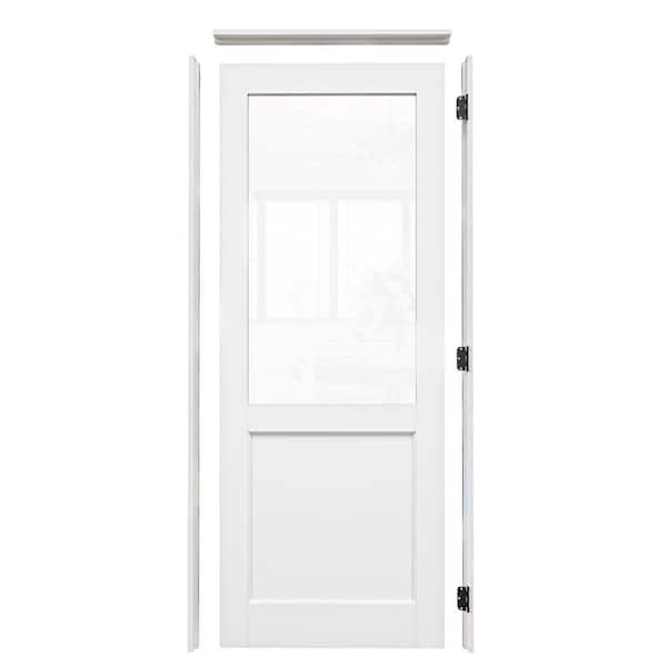32 in. x 80 in. 1/2-Lite Clear Glass Left-Handed White Solid Core Single Door Kit with Quick Assemble Jamb