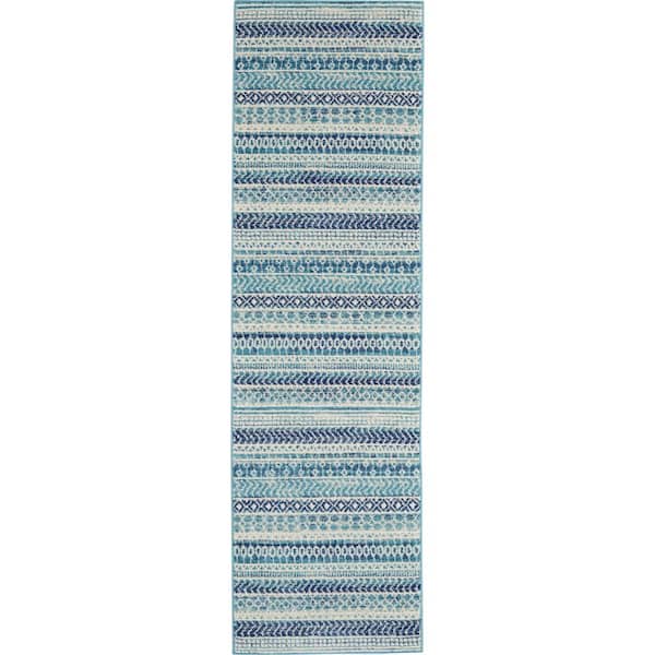 Passion Navy Blue 2 ft. x 8 ft. Geometric Contemporary Kitchen Runner Area Rug