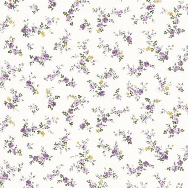 Brewster Turtledove Purple Small Rose Toss Wallpaper Sample