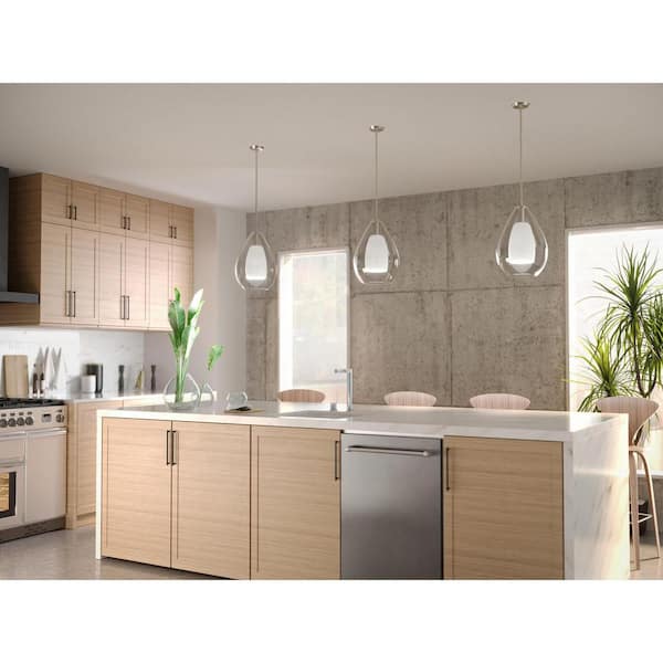 Carillon 100-Watt 1-Light Brushed Nickel Contemporary Pendant with Opal Glass Shade