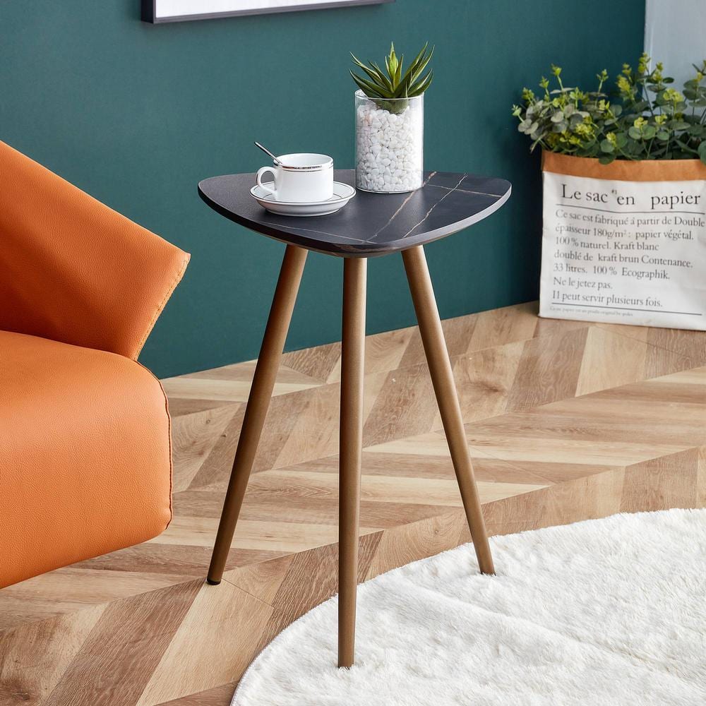 14 in. Iron Round Concrete Outdoor Side Table with Tile Top