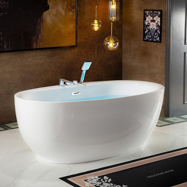 66 in. L x 36 in. W Acrylic FlatBottom Freestanding Soaking Bathtub in White with Polished Chrome Drain and Tub Filler