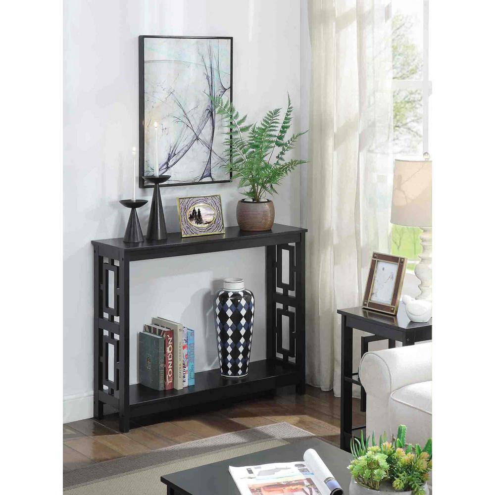 Black Wood Console Table with Storage Shelf