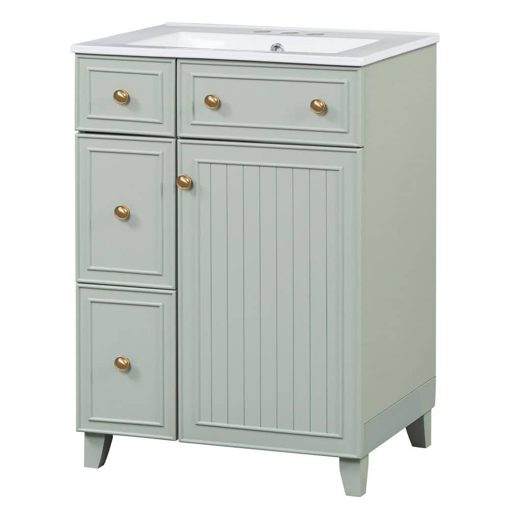 24 in. W x 18.3 in. D x 34 in. H Single Sink Bath Vanity in Gray Green with White Ceramic Top