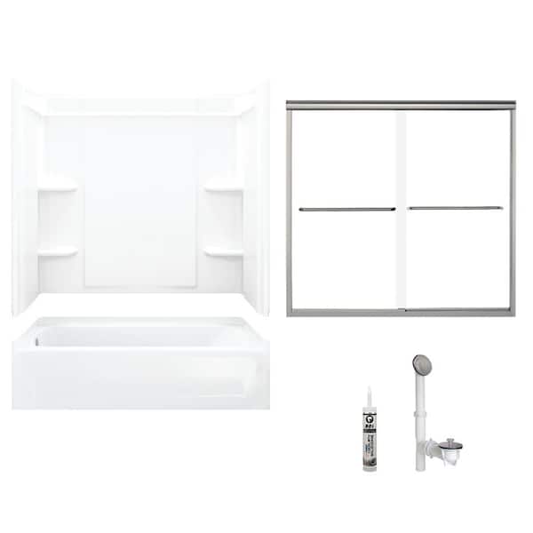 STERLING Ensemble 30 in. x 60 in. x 71 in. Bath and Shower Kit with Left-Hand Drain in White and Brushed Nickel