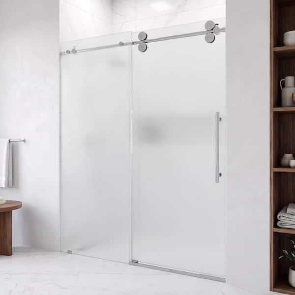 Elan 56 to 60 in. W x 74 in. H Sliding Frameless Shower Door in Chrome with 3/8 in. (10mm) Frosted Glass