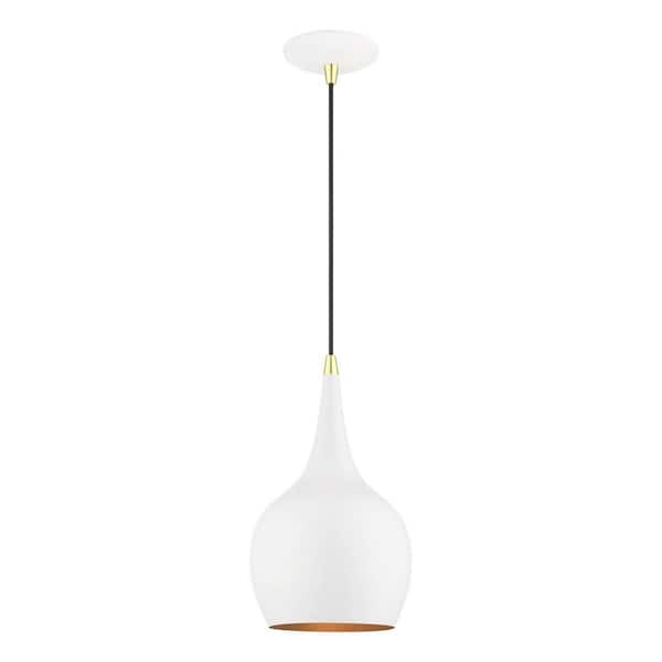 Livex Lighting Andes 1-Light Shiny White Mini Pendant with Polished Brass Accents