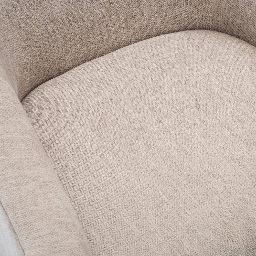 Donovan Oatmeal Fabric and Black Wood Swivel Barrel Chair