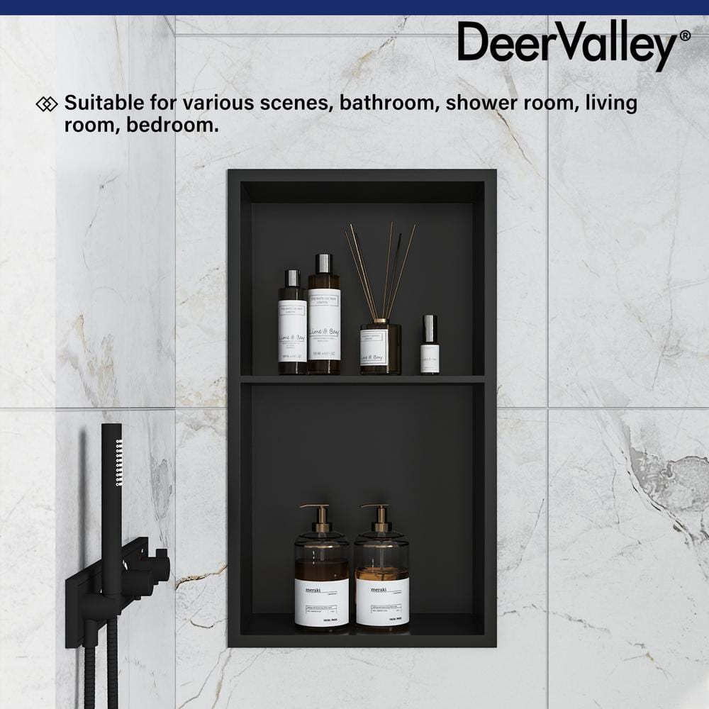 Matte Black Stainless Steel Wall Mount Shower Niche with Double Shelf