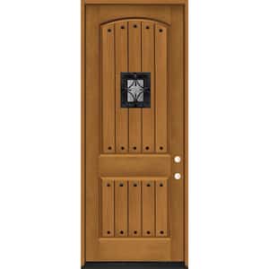 36 in. x 96 in. 2-Panel Left-Hand/Inswing Autumn Wheat Stain Fiberglass Prehung Front Door with 4-9/16 in. Jamb Size