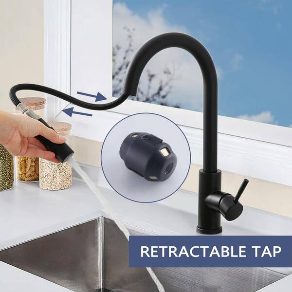 Satico 15.67 in. Single Handle 360 ° Spout Swive Pull Down Sprayer Kitchen Faucet with cUPC Certification in Matte Black