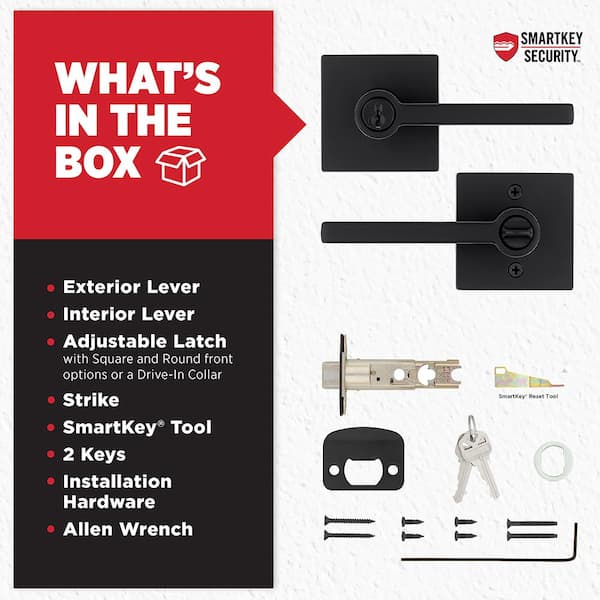 Kwikset Halifax Square Matte Black Keyed Entry Door Handle