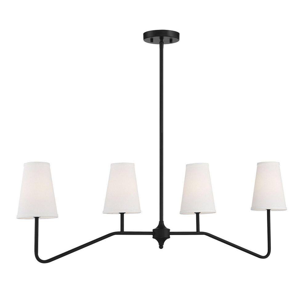 Matte Black 4-Light Linear Pendant Chandelier with White Shades