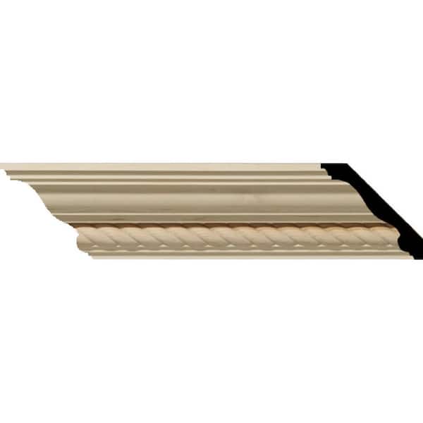 Ekena Millwork 2-3/8 in. x 94-1/2 in. x 2-1/4 in. Unfinished Wood Alder Andrea Rope Carved Crown Moulding
