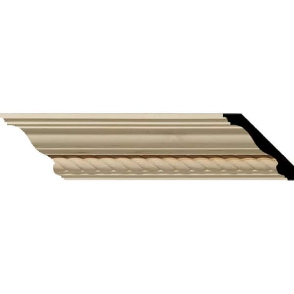 Ekena Millwork 2-3/8 in. x 94-1/2 in. x 2-1/4 in. Unfinished Wood Cherry Andrea Rope Carved Crown Moulding