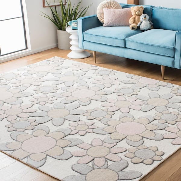 Kids 8 ft. x 10 ft. Ivory/Pink Oversized Floral Area Rug