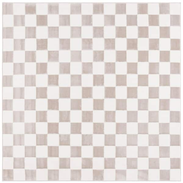 Groove 7 ft. x 7 ft. Ivory/Beige Checkered Square Area Rug