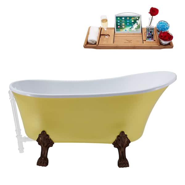 Streamline 55 in. Acrylic Clawfoot Non-Whirlpool Bathtub in Matte Yellow With Matte Oil Rubbed Bronze Clawfeet,Glossy White Drain
