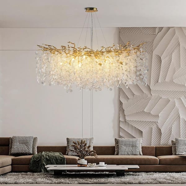 YUYI Modern Chandelier 47.2 in.18-Lights Gold Crystal Globe Chandelier ...