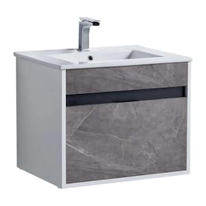 Alpine 24 in. W x 18.11 in. D x 19.75 in. H Bathroom Vanity Side Cabinet in Slate Gray Marble with White Ceramic Top